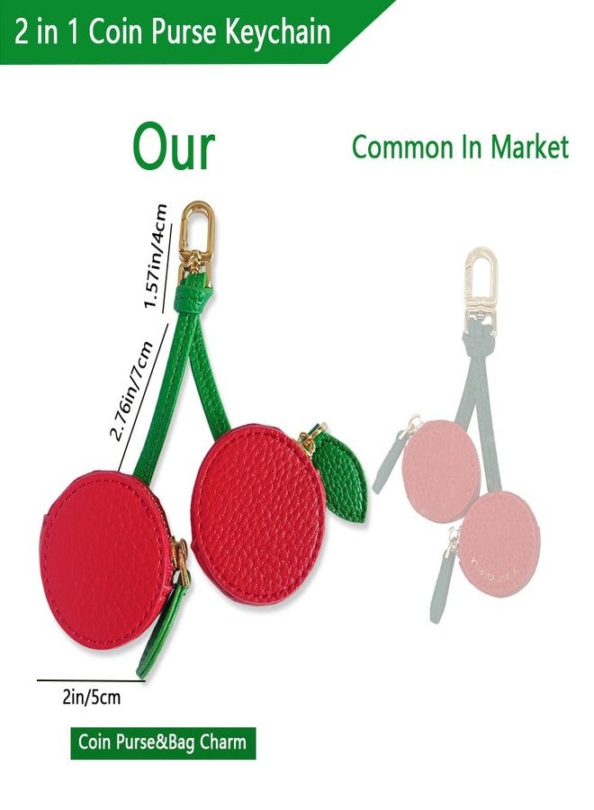 TNDCKP Culuxera Cherry Coin Purse Keychain - Mini Cute Fruit Bag Charm for Bag and Handbag Decor | Aesthetic Small PU Leather Travel Jewelry Pouch for Women and Girls(Red Cherry) - Image 5